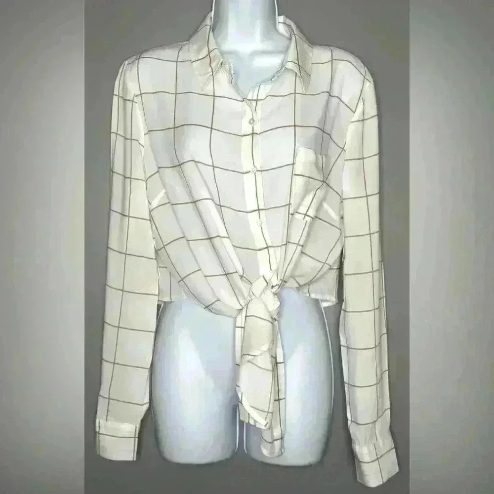 Forever 21 Contemporary Woven White/Tan Blouse (500)